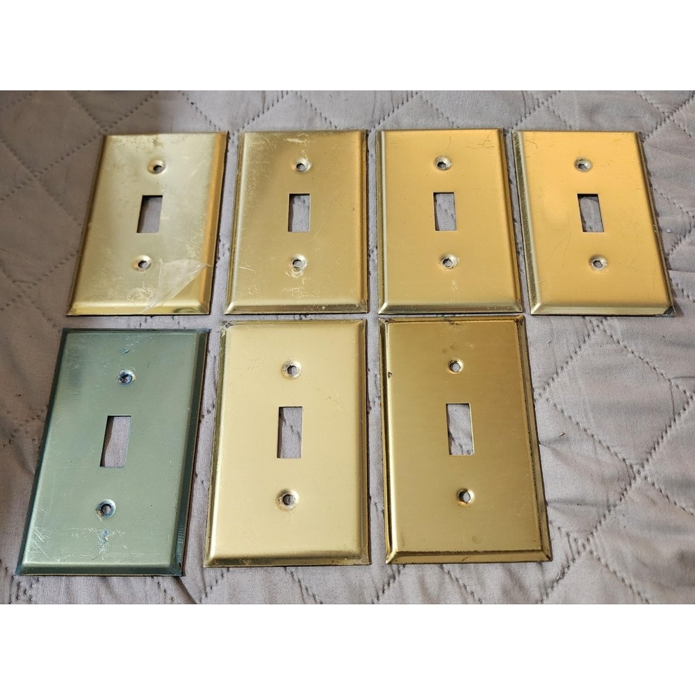 Vintage Solid Brass Single Toggle Light Switch Wall Plates Lot 7 Gold Cover